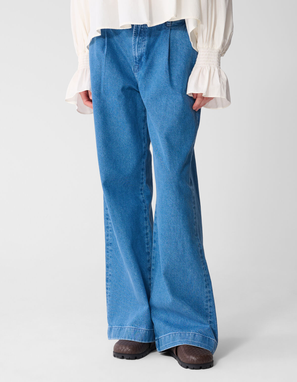 Pleated Wide Leg Fit Jeans Mediumstone SHOEBY WOMEN