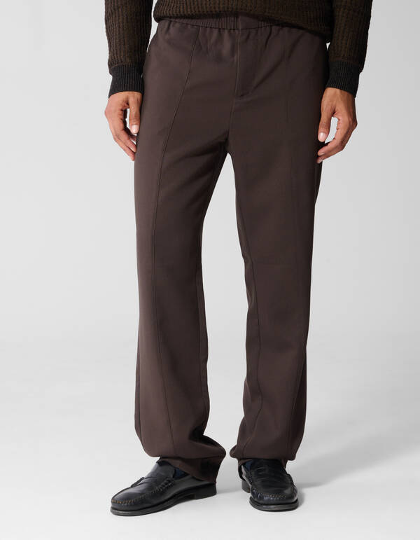 Straight Fit Pintuck Broek Donkerbruin SHOEBY MEN