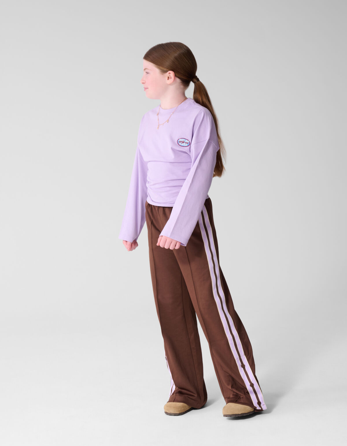 Button Wide Leg Fit Broek Bruin SHOEBY GIRLS