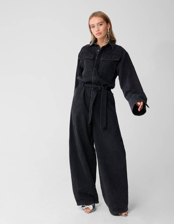 Oversized Denim Jumpsuit Zwart By Monica SHOEBY WOMEN