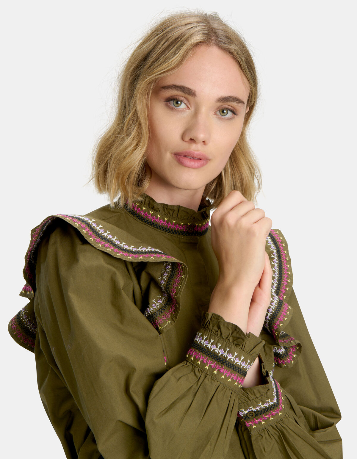 Embroidery Blouse Donkergroen SHOEBY WOMEN