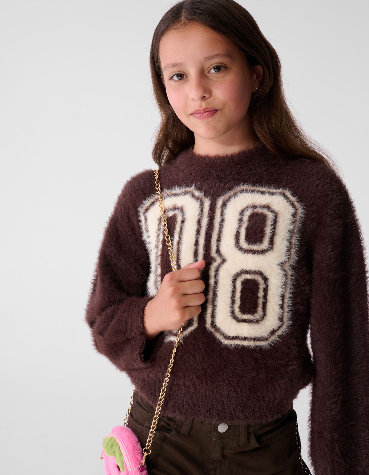 Hairy Varsity Gebreide Trui Donkerbruin SHOEBY GIRLS