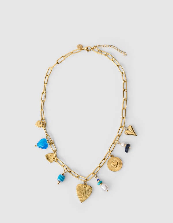 Charm Chain Ketting Goud/Blauw SHOEBY ACCESSOIRES