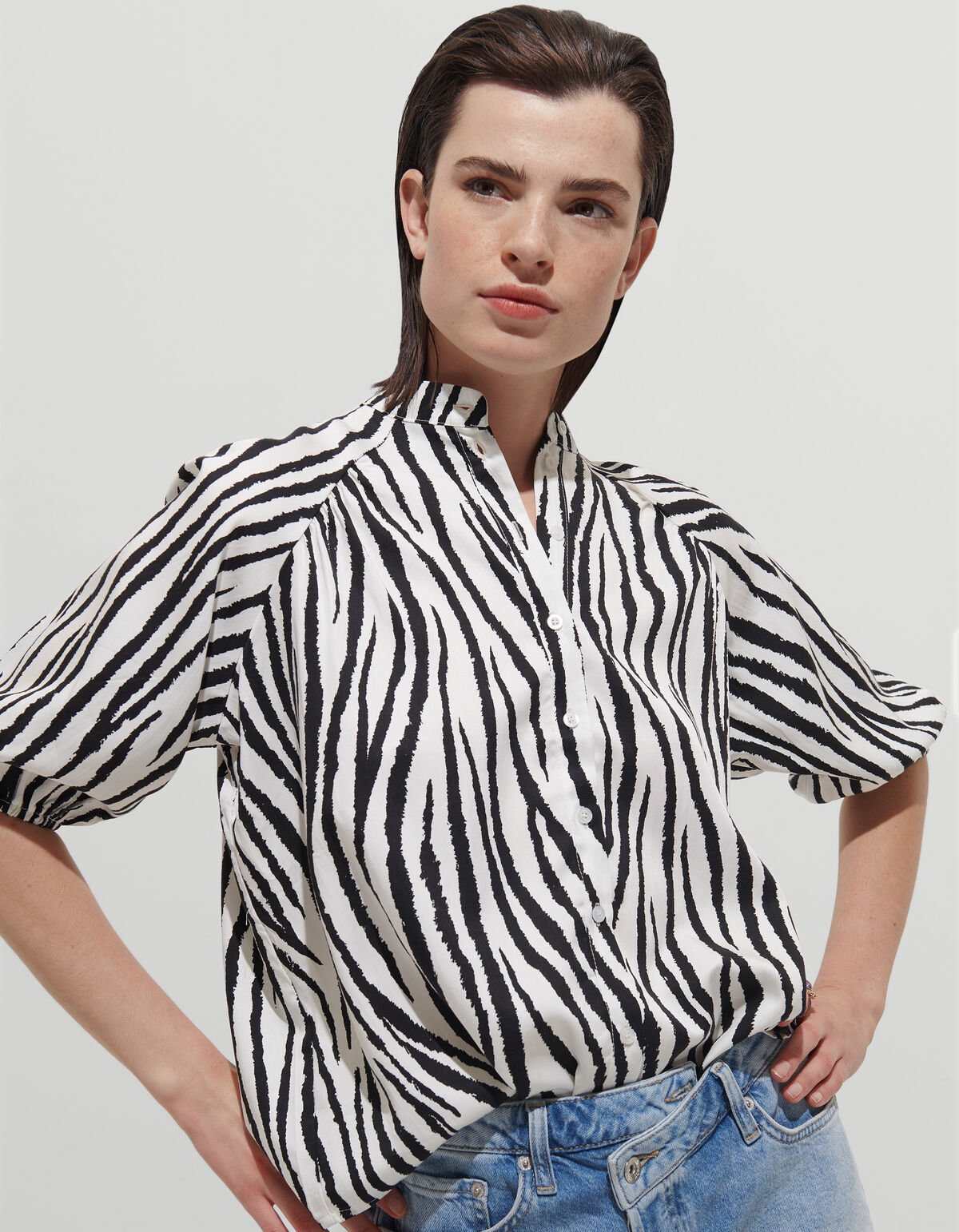 Zebra Printed Blouse Zwart/Wit SHOEBY WOMEN
