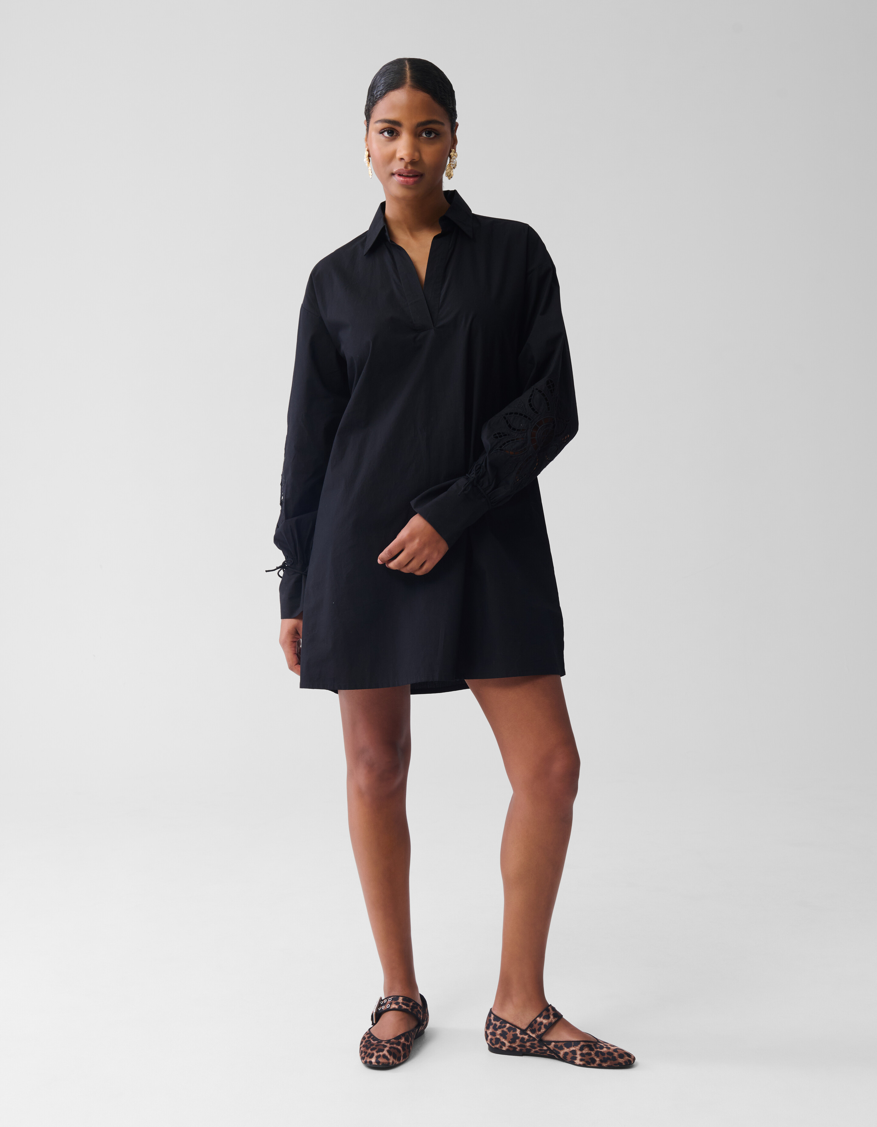 Embroidery Midi Jurk Zwart SHOEBY WOMEN