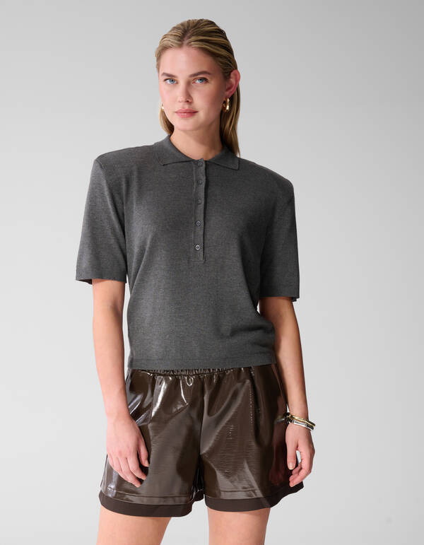 Shortsleeve Gebreide Polo Donkergrijs SHOEBY WOMEN