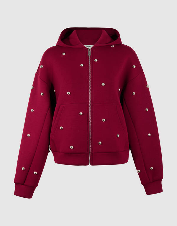 Oversized Studs Hoodie Vest Donkerrood SHOEBY WOMEN