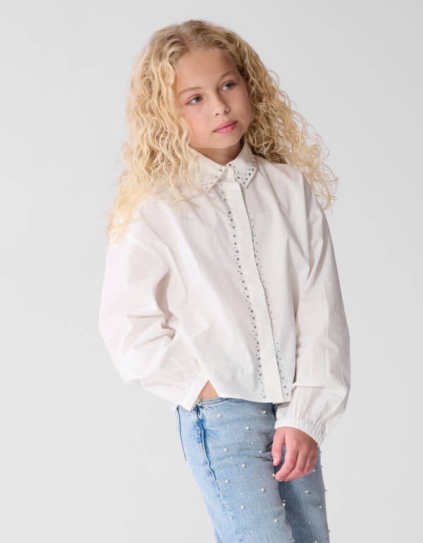 Strass Collar Blouse Wit SHOEBY GIRLS