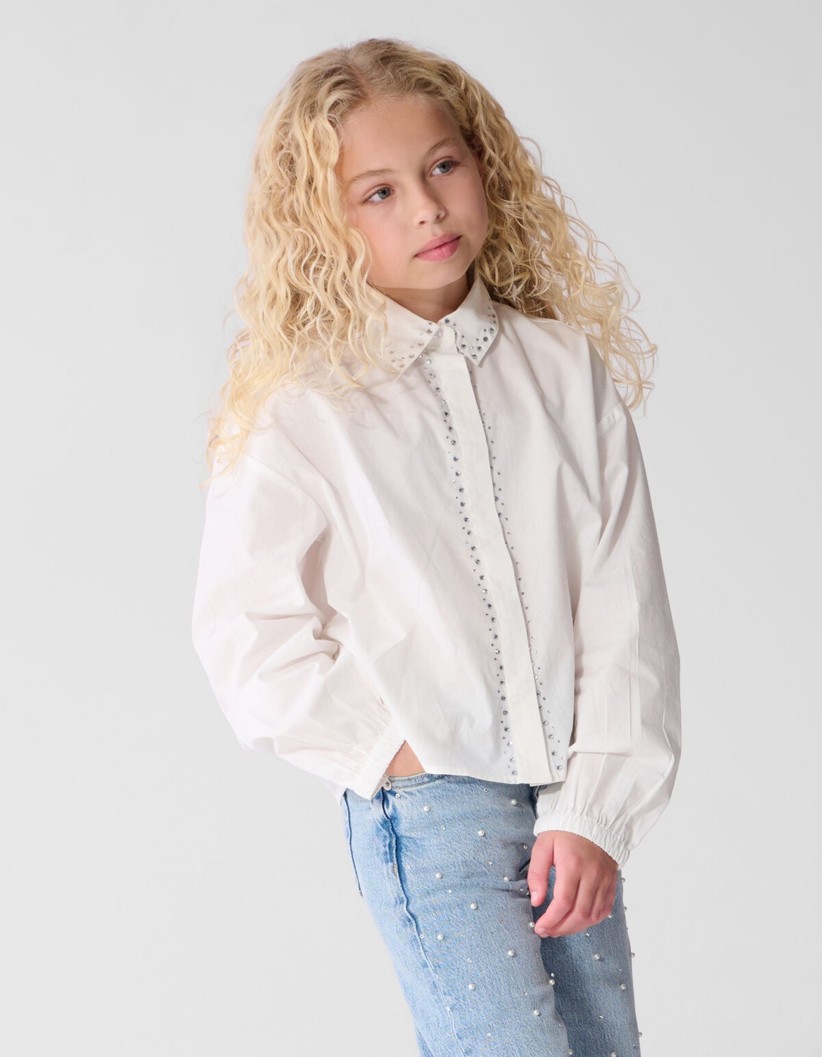 Strass Collar Blouse Wit SHOEBY GIRLS