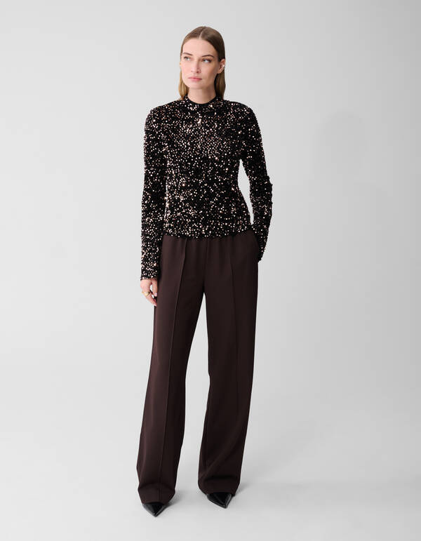 Sequin Flare Longsleeve Top Zwart SHOEBY WOMEN