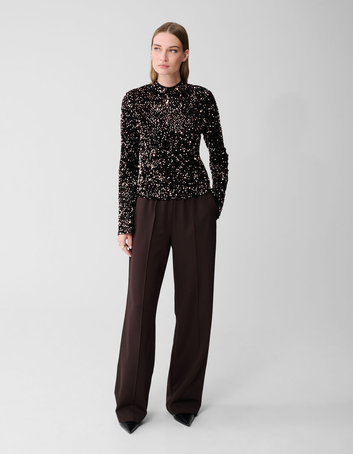 Sequin Flare Longsleeve Top Zwart SHOEBY WOMEN