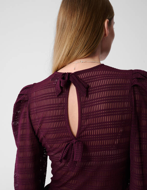 Mesh Structuur Blouse Donkerrood SHOEBY WOMEN