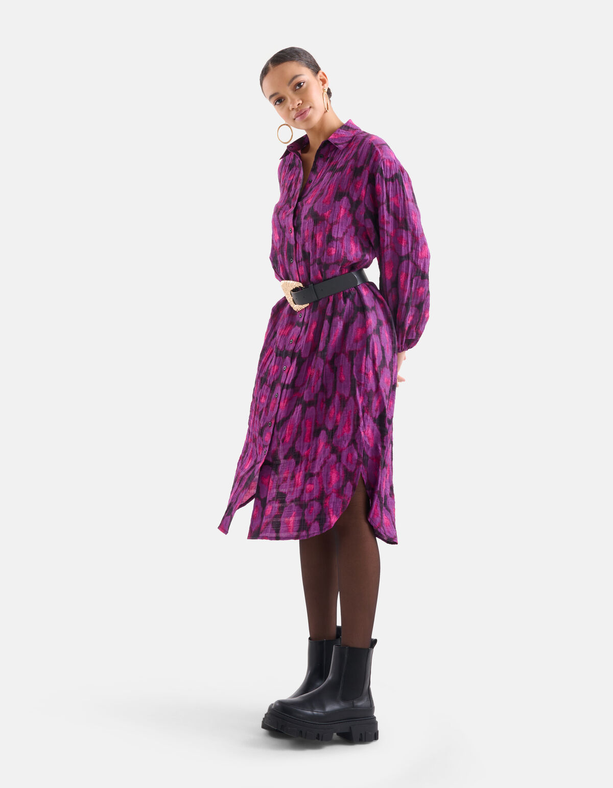 Leopard Midi Jurk Paars EKSEPT