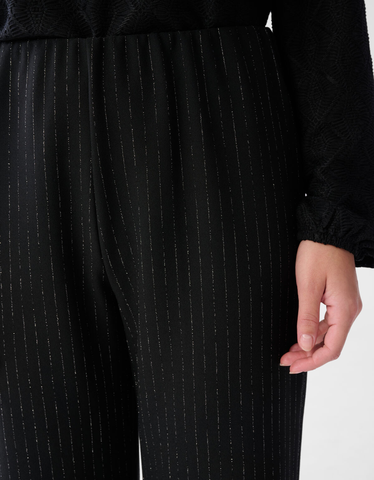 Lurex Pinstripe Wide Leg Broek Zwart SHOEBY WOMEN