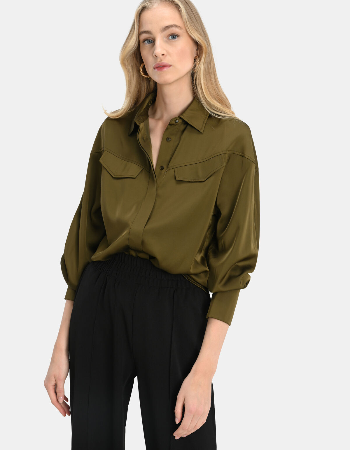 Satijnen Cargo Blouse Donkergroen SHOEBY WOMEN