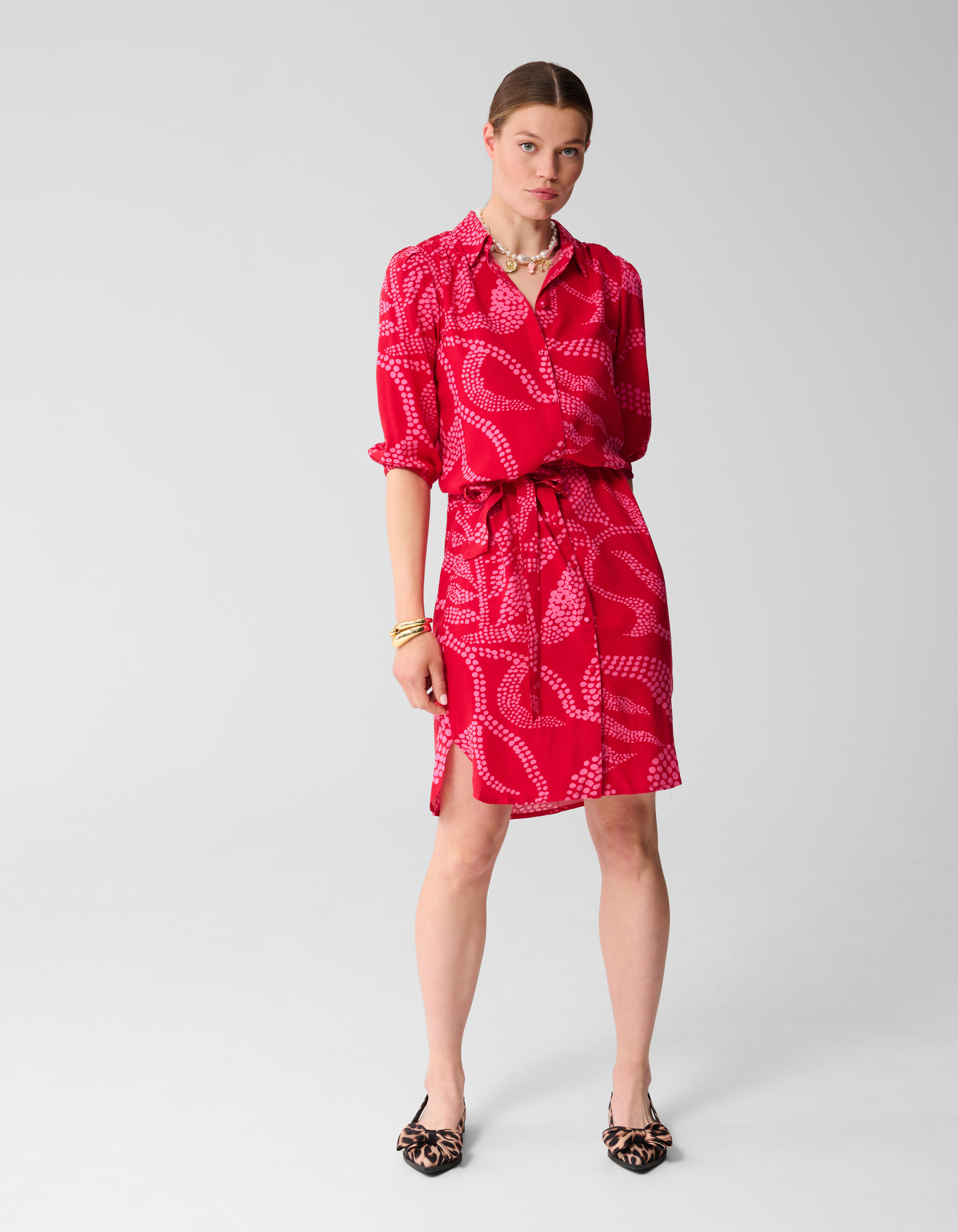 Printed Midi Jurk Rood SHOEBY WOMEN