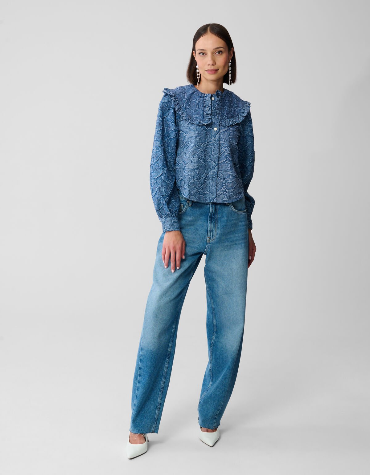Big Collar Denim Blouse Blauw SHOEBY WOMEN