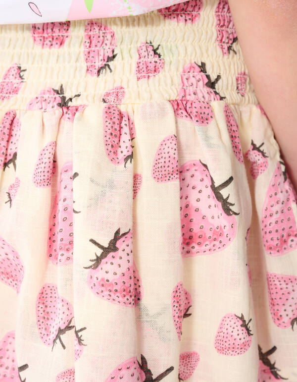 Strawberry Print Mini Rok Gebroken Wit SHOEBY GIRLS