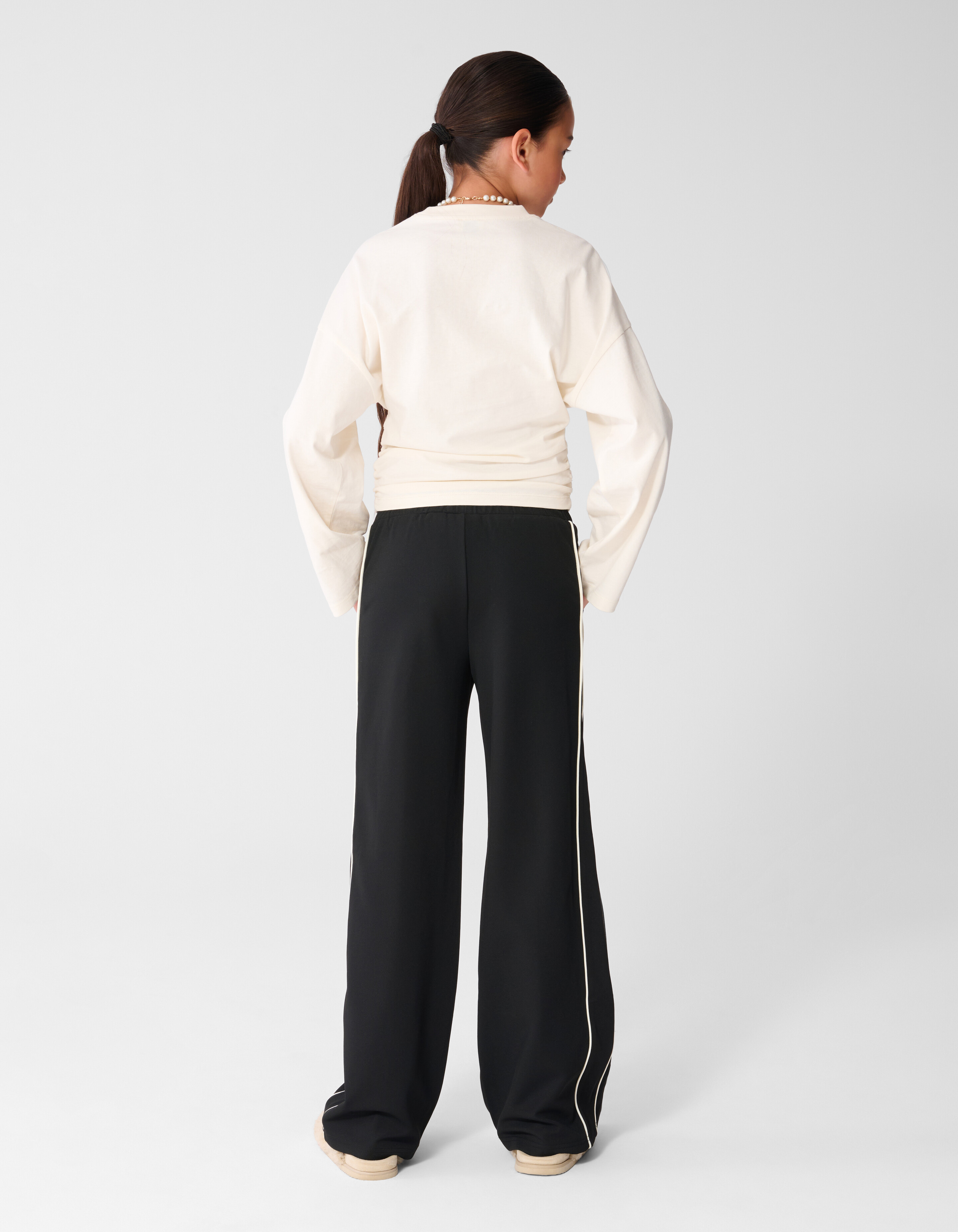 Piping Wide Leg Fit Broek Zwart SHOEBY GIRLS