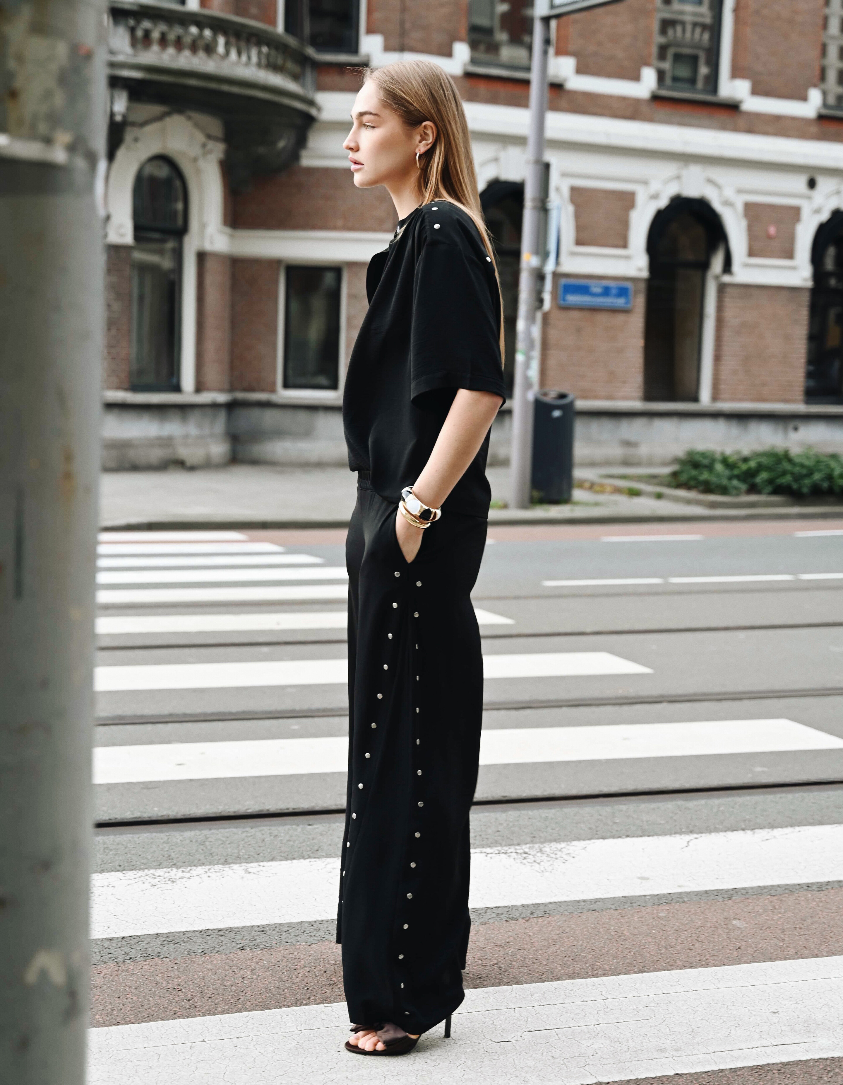 Twist Studs Wide Leg Fit Broek Zwart SHOEBY WOMEN