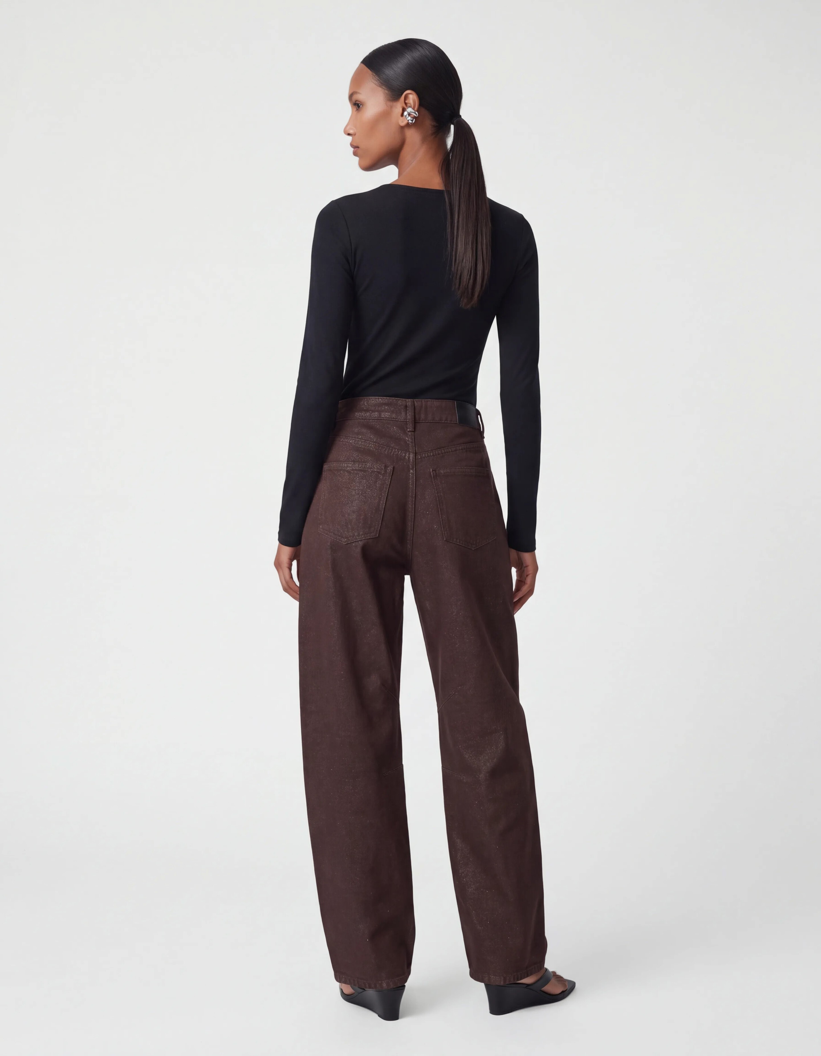 Lurex Barrel Fit Jeans Donkerbruin SHOEBY WOMEN