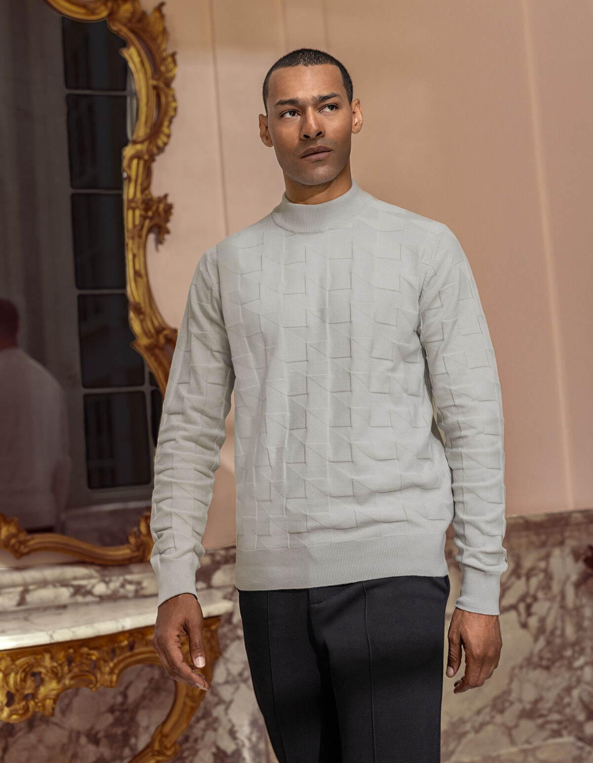 Pied De Poule Trui Lichtgrijs SHOEBY MEN