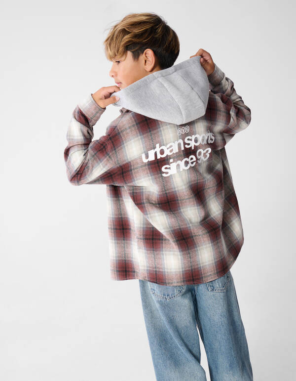 Relaxed Hooded Check Overhemd Bruin SHOEBY BOYS