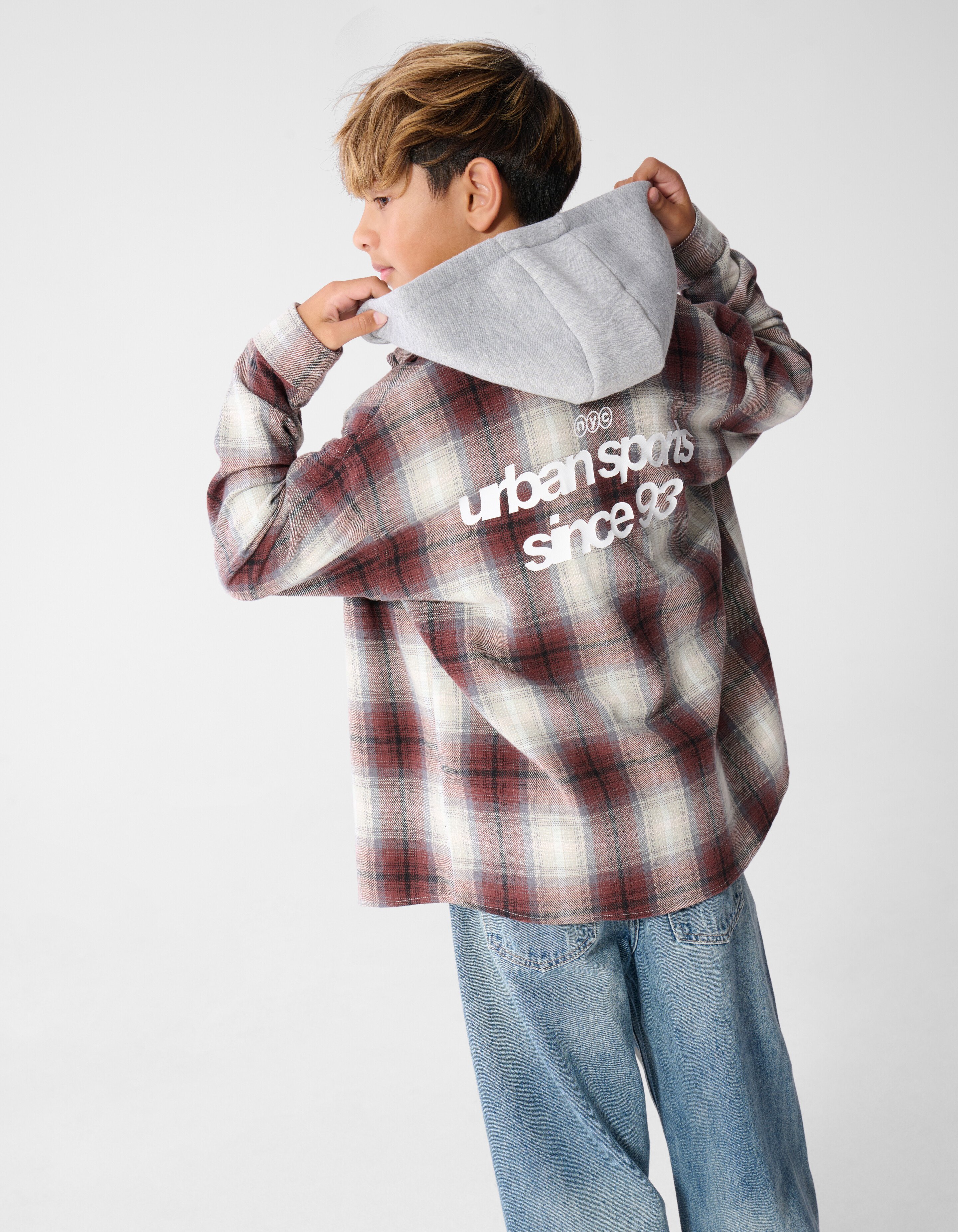 Relaxed Hooded Check Overhemd Bruin SHOEBY BOYS