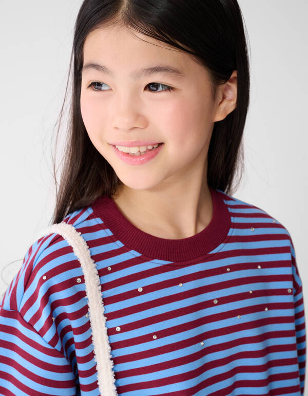 Stiped Balloon Fit Sweater Donkerrood/Blauw SHOEBY GIRLS