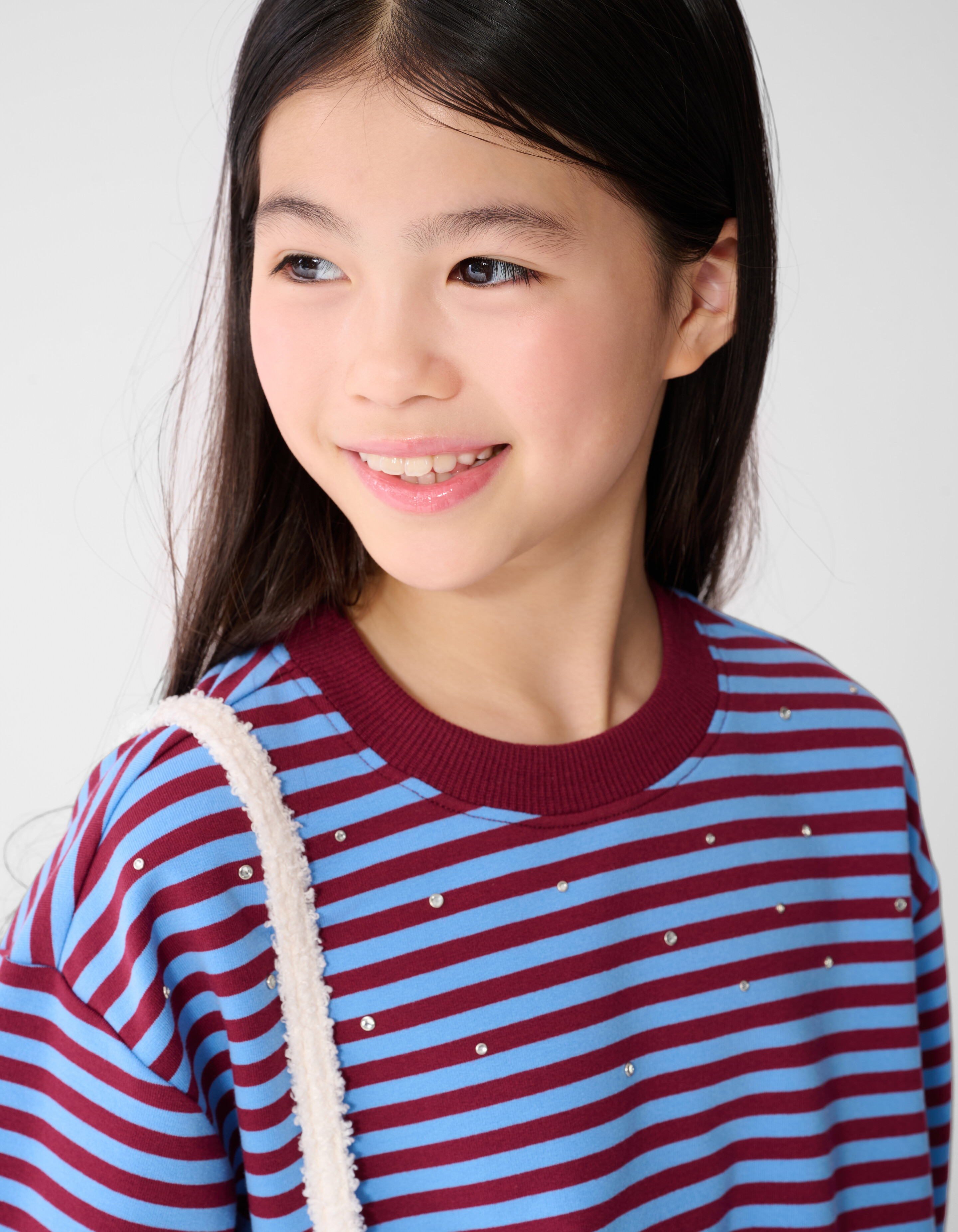 Stiped Balloon Fit Sweater Donkerrood/Blauw SHOEBY GIRLS