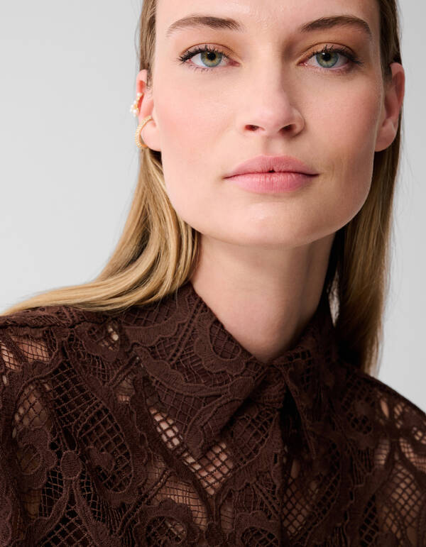 Oversized Kanten Blouse Donkerbruin SHOEBY WOMEN