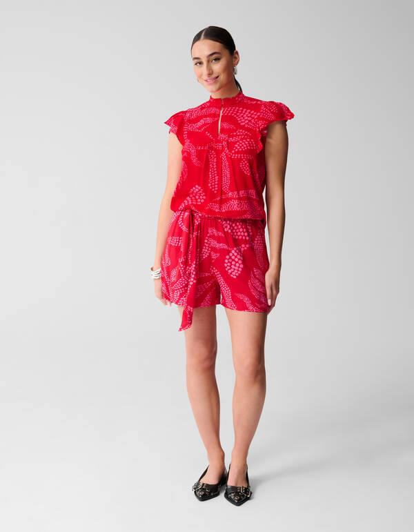 Printed Ruffle Top Rood SHOEBY WOMEN