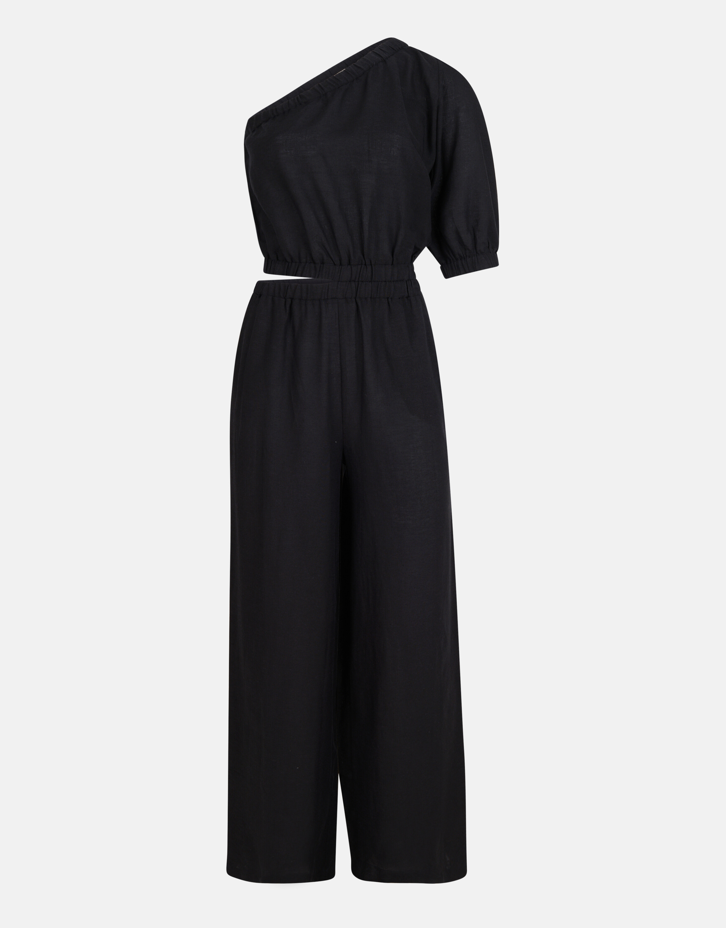 Linnen One Shoulder Jumpsuit Zwart SHOEBY WOMEN