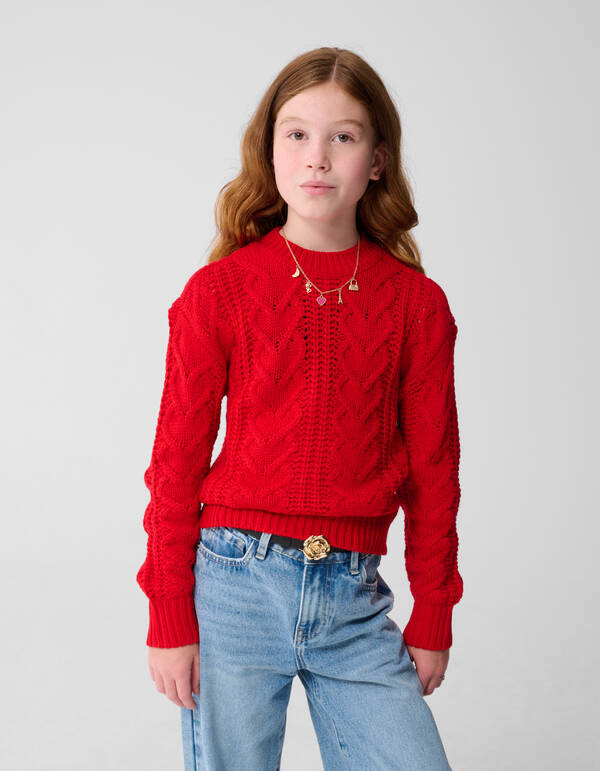 Strik Kabel Knit Trui Rood SHOEBY GIRLS