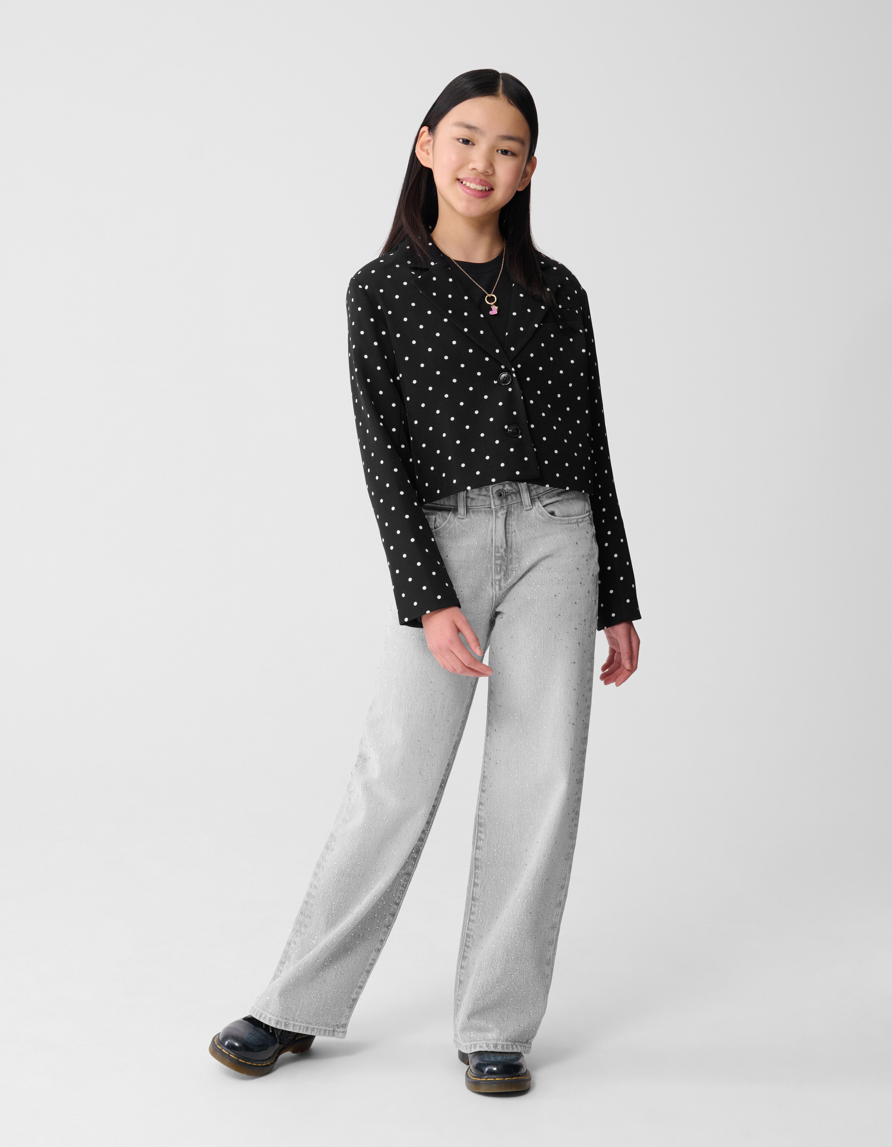 Strass Wide Leg Fit Jeans Lichtgrijs SHOEBY GIRLS