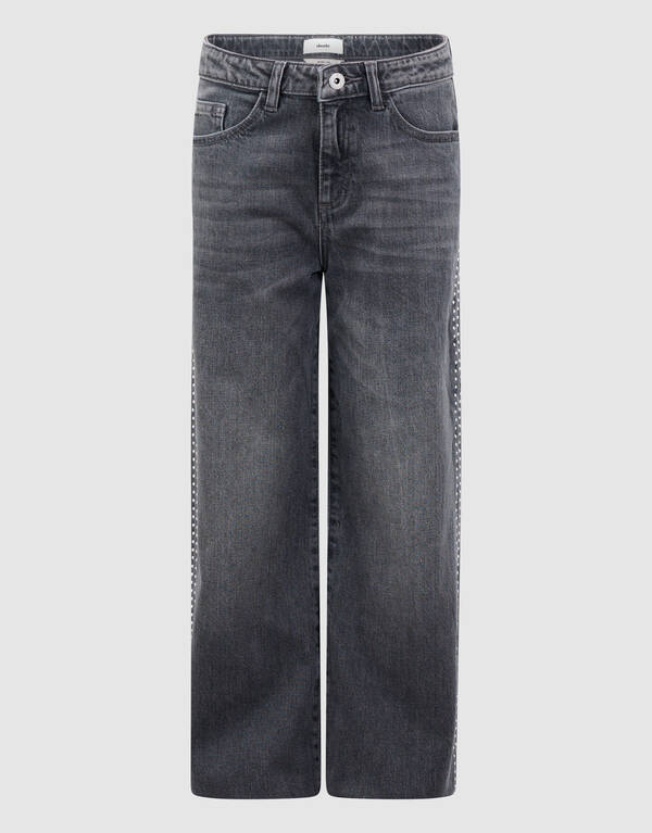 Stud Wide Leg Fit Jeans Donkergrijs SHOEBY GIRLS