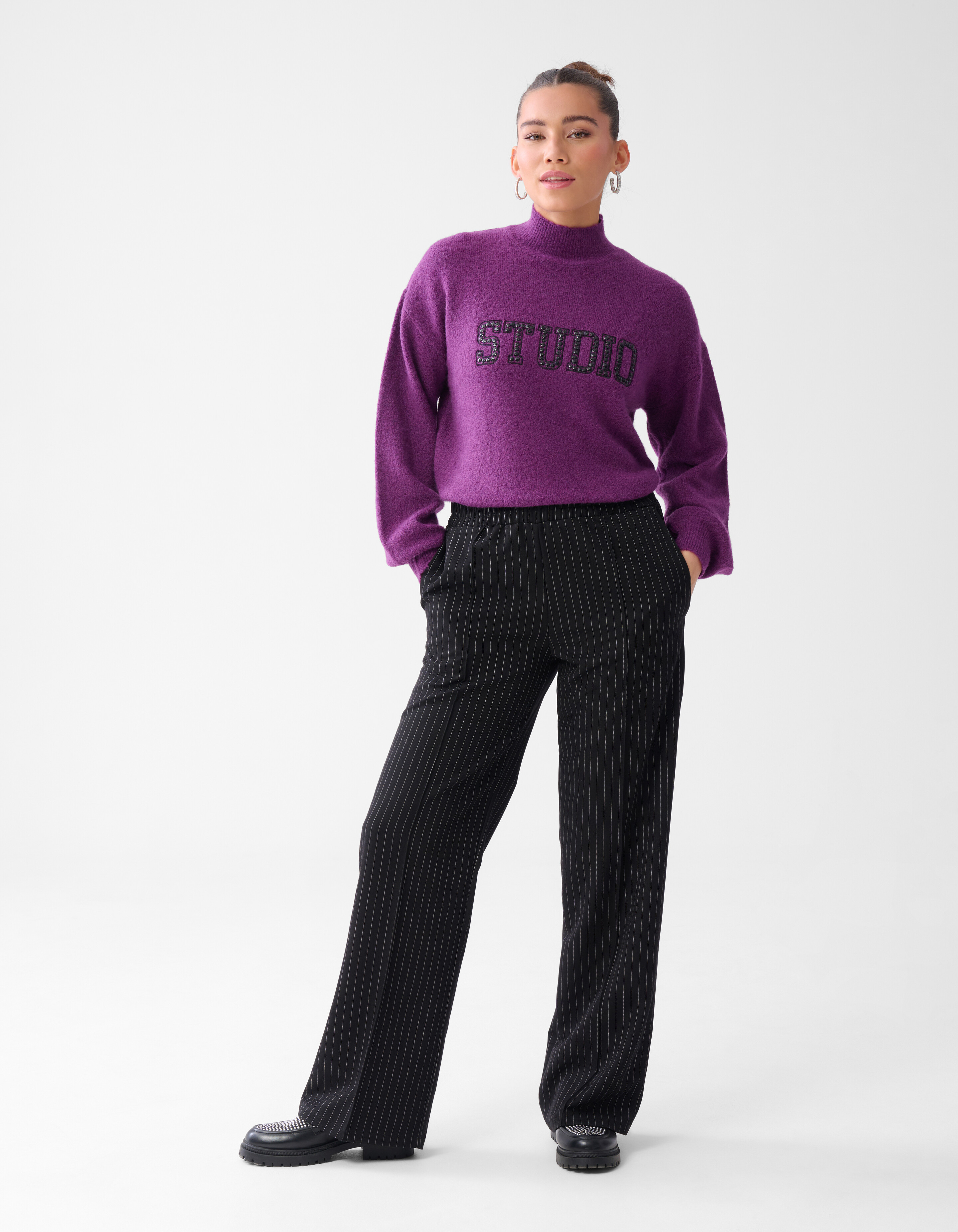 Pinstripe Wide Leg Broek Zwart SHOEBY WOMEN