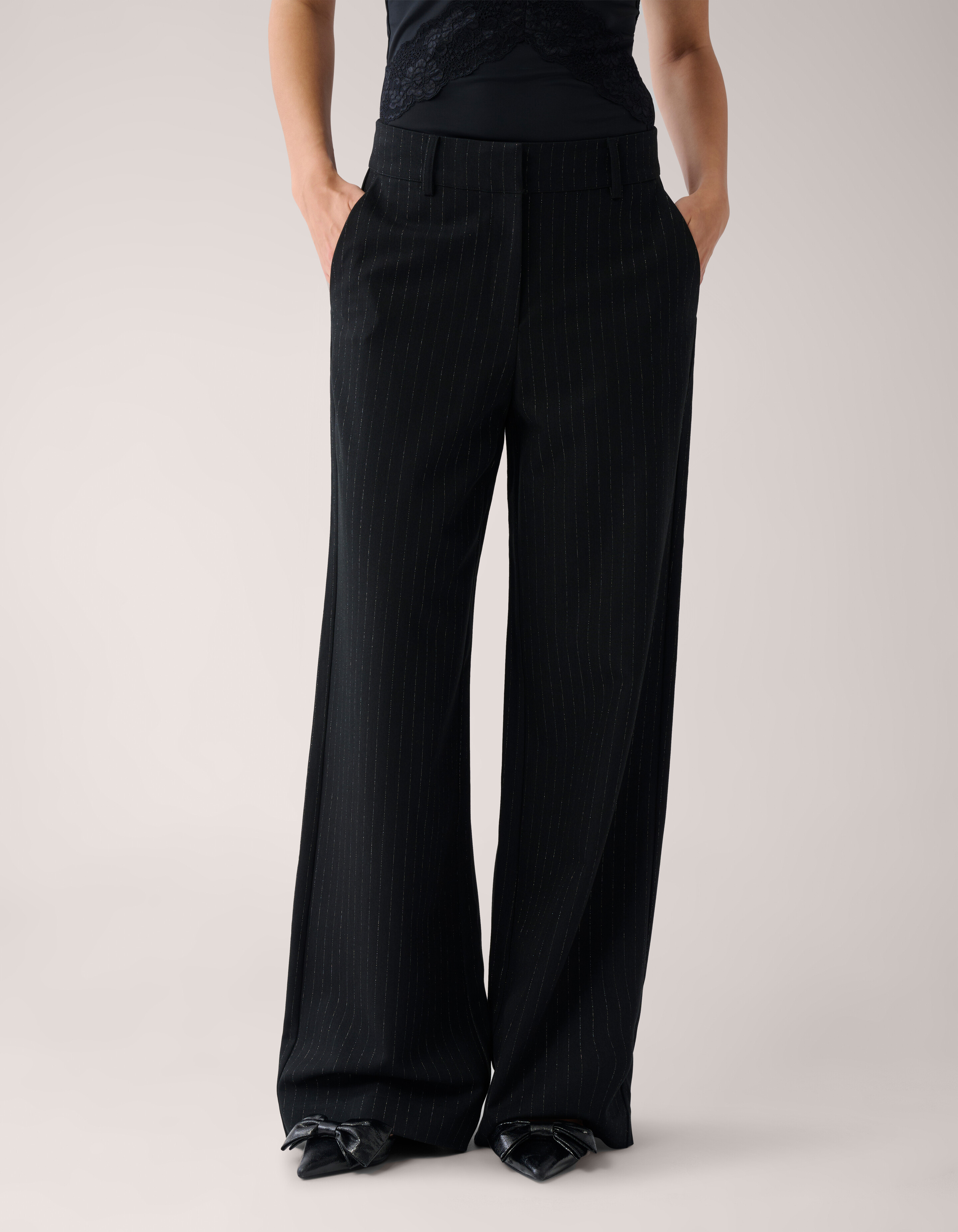 Lurex Pinstripe Wide Leg Pantalon Zwart By Mieke SHOEBY WOMEN
