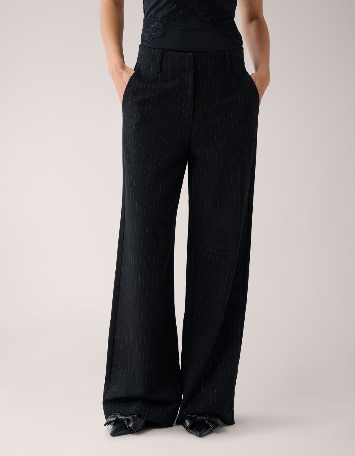 Lurex Pinstripe Wide Leg Pantalon Zwart By Mieke SHOEBY WOMEN