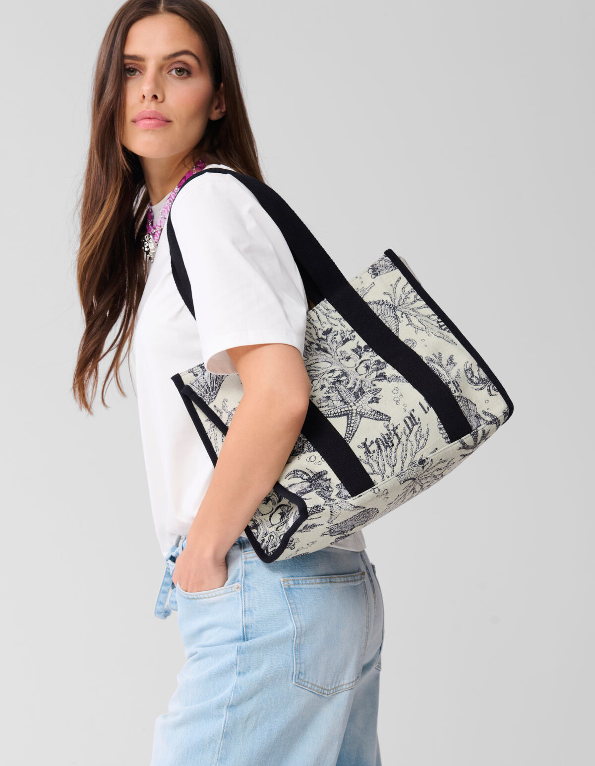 Jacquard Shopper Zwart/Wit SHOEBY ACCESSOIRES