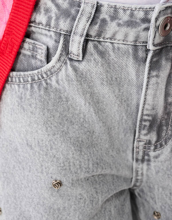 Rose Stud Wide Leg Fit Jeans Lichtgrijs SHOEBY GIRLS