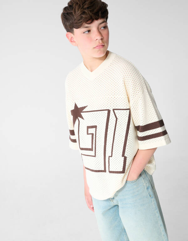 Sporty Mesh T-shirt Gebroken Wit SHOEBY BOYS