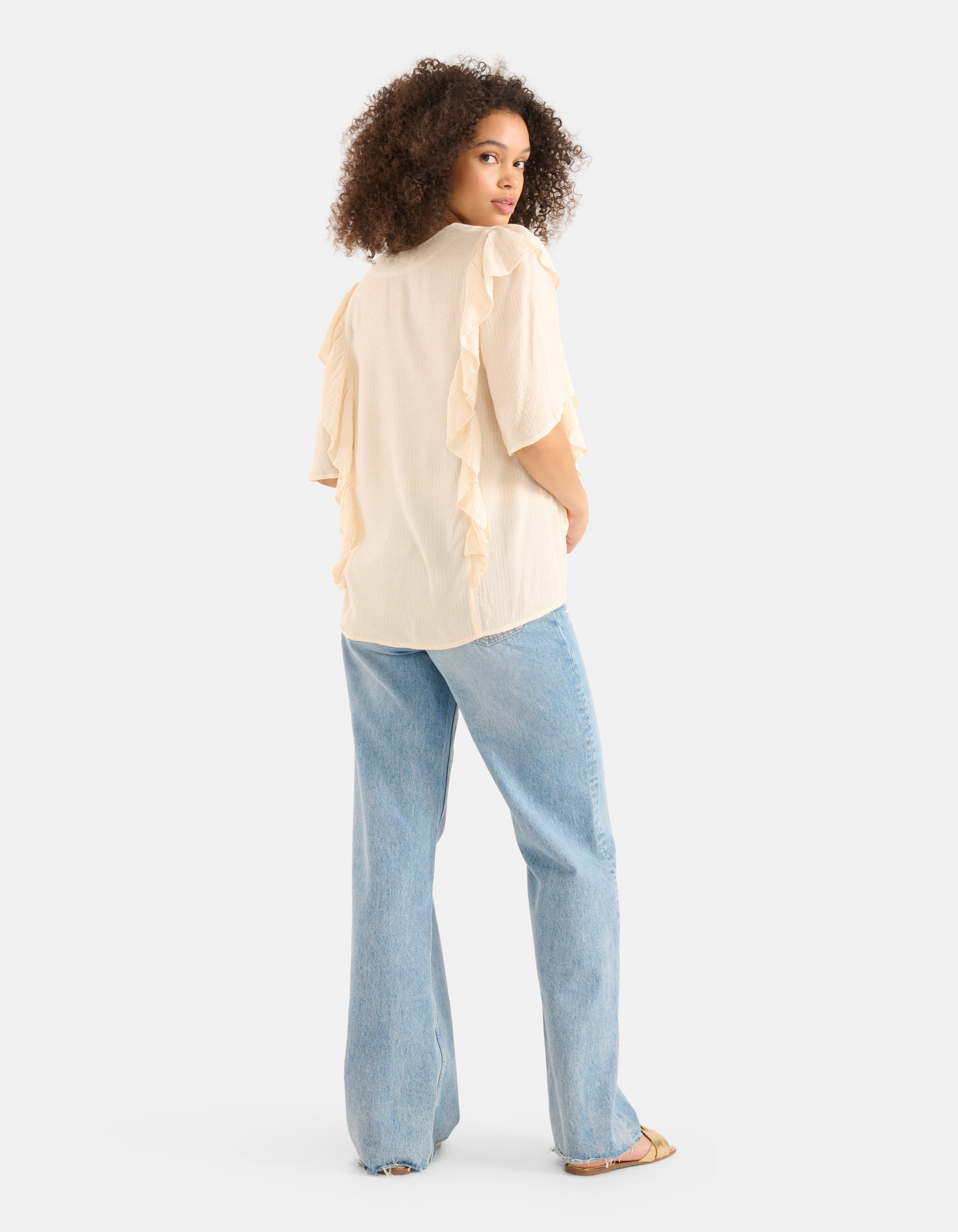 Ruffle Lurex Top Gebroken Wit SHOEBY WOMEN