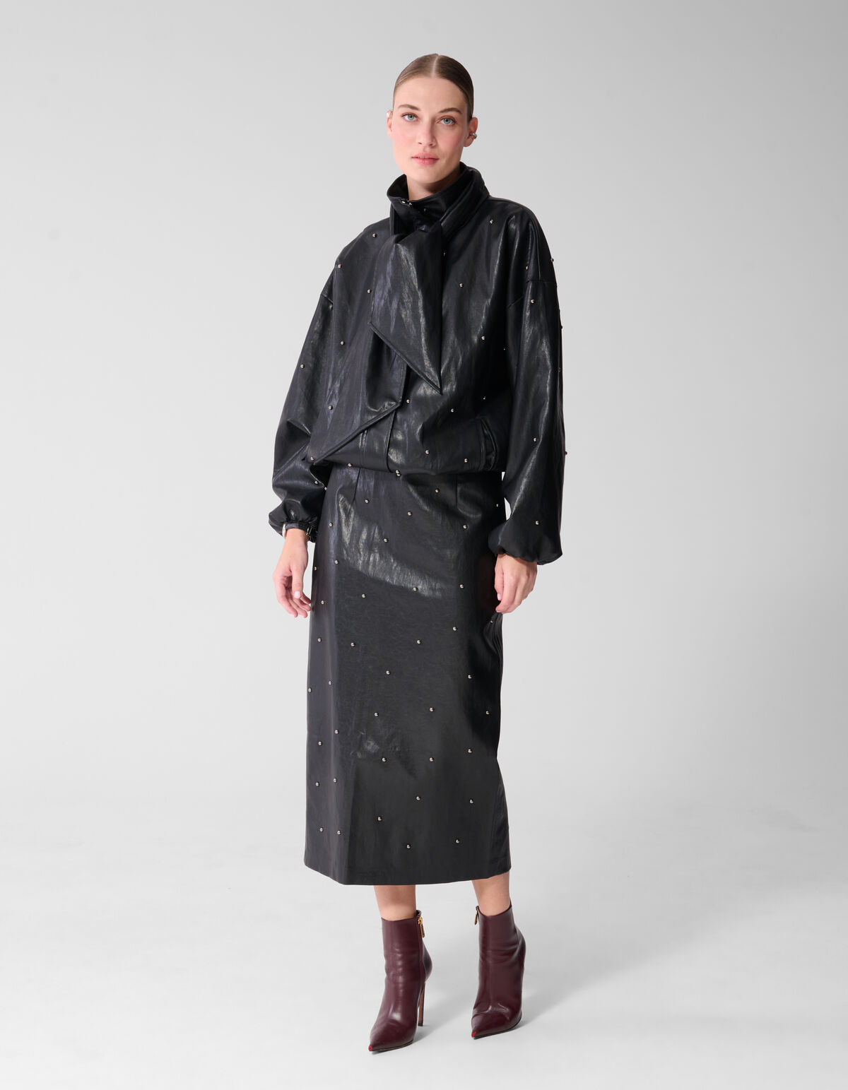 Studded Vegan Leren Bomber Jack Zwart By Mieke SHOEBY WOMEN
