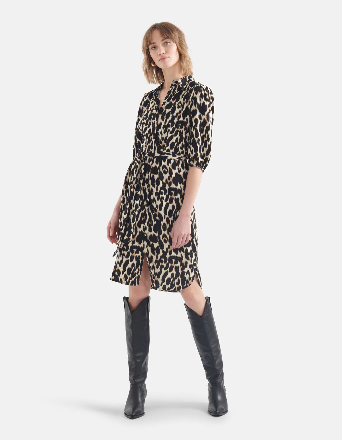 Leopard Midi Jurk Bruin SHOEBY WOMEN
