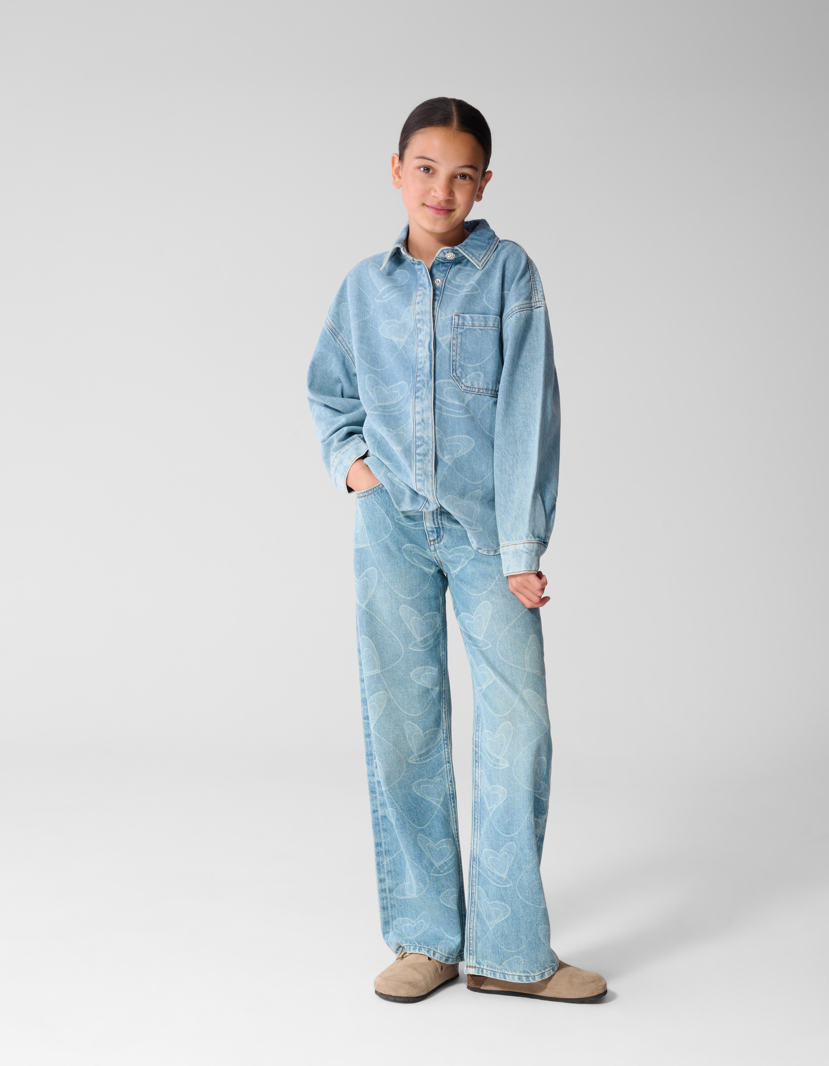Denim Heart Print Blouse Blauw SHOEBY GIRLS