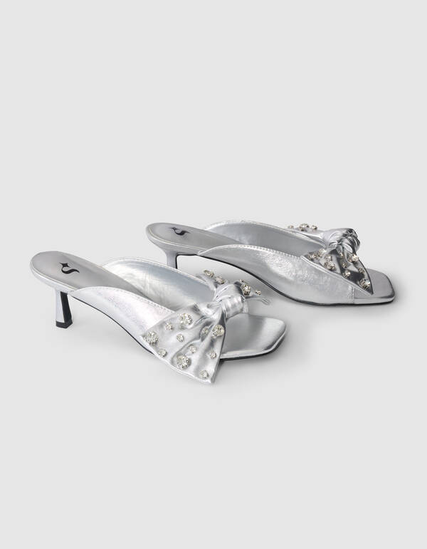 Strass Strik Slipper Hakken Zilver SHOEBY SHOES