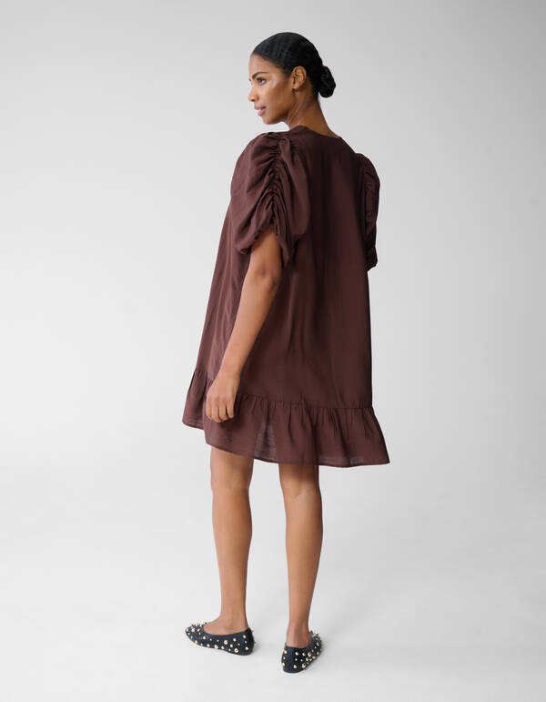Puffy Sleeve Mini Jurk Bruin SHOEBY WOMEN