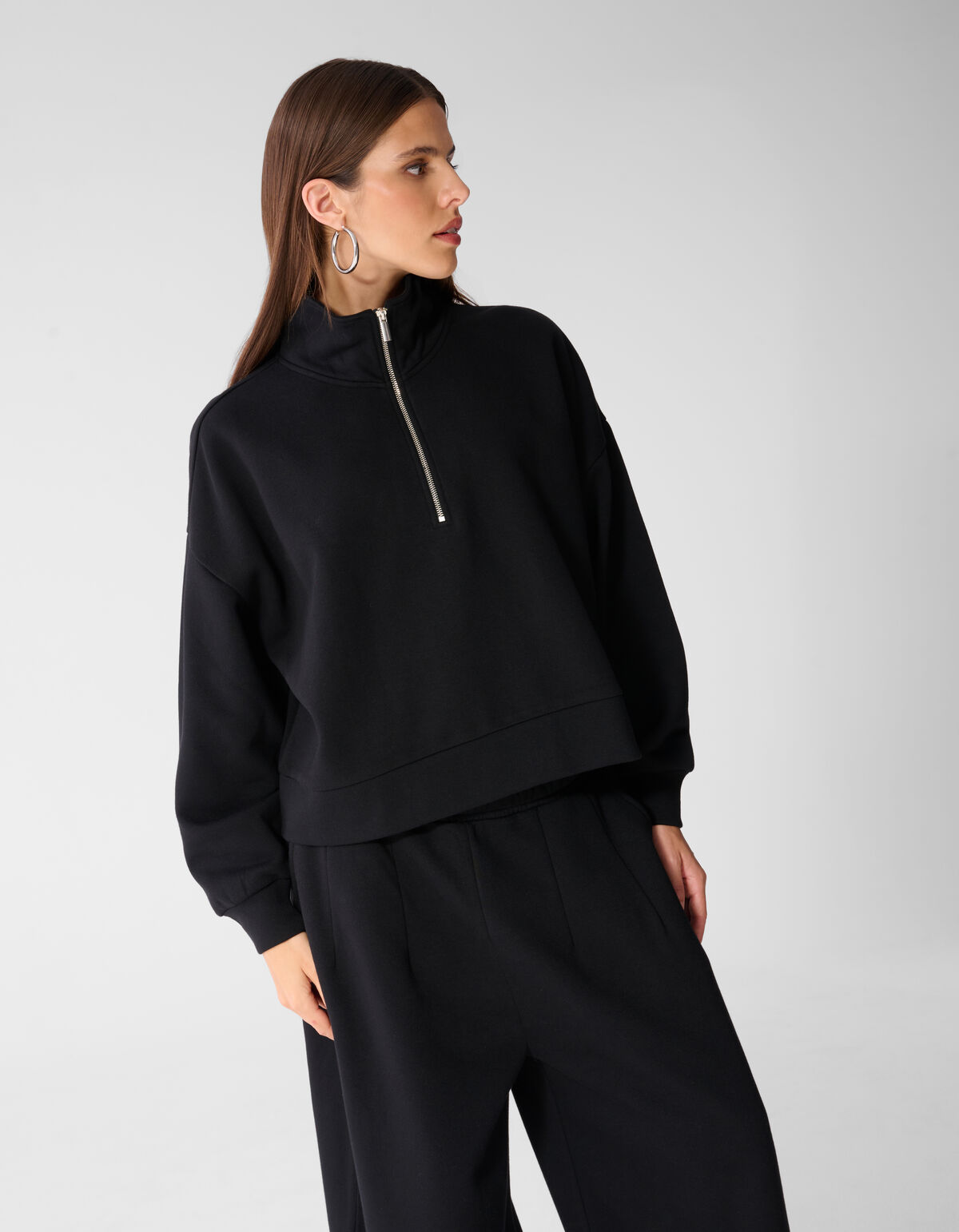 Oversized Zipper Sweater Zwart SHOEBY WOMEN