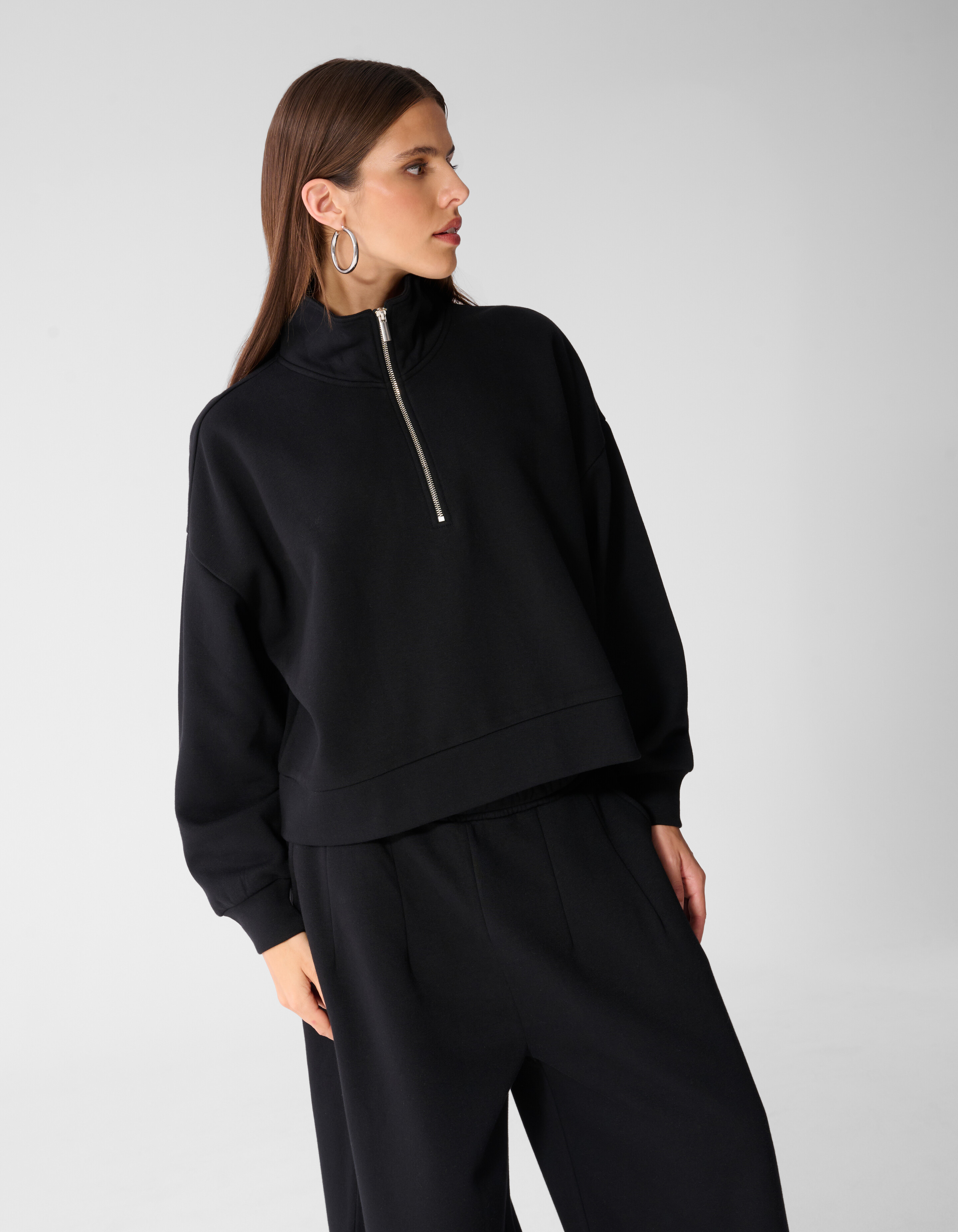 Oversized Zipper Sweater Zwart SHOEBY WOMEN